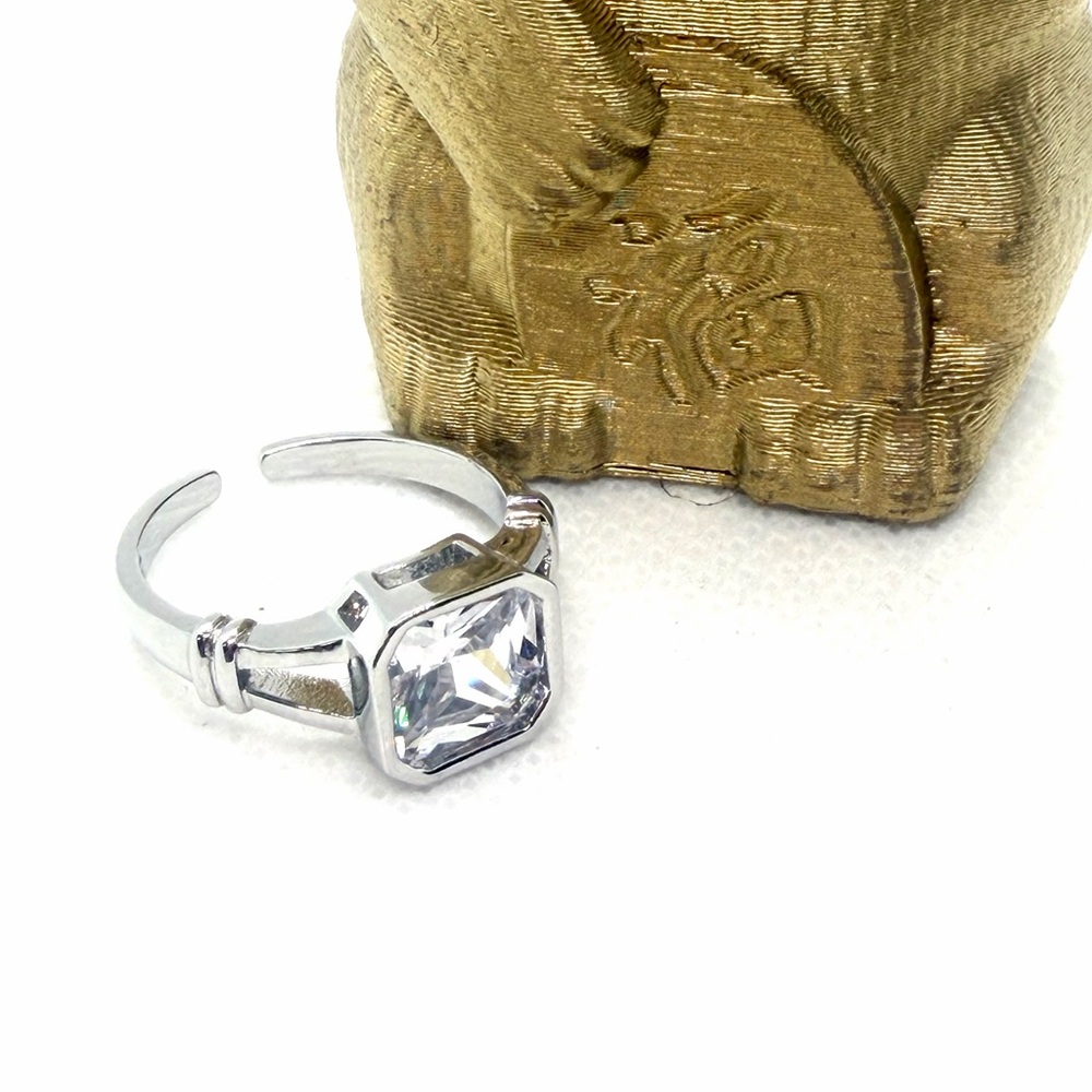 .925 Silver Square Cubic Zirconia Adjustable Ring